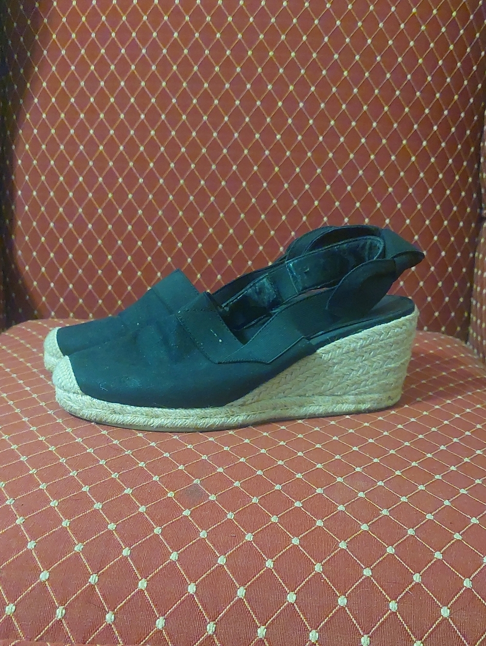 Ralph Lauren Black Espadrille Wedge Slingback